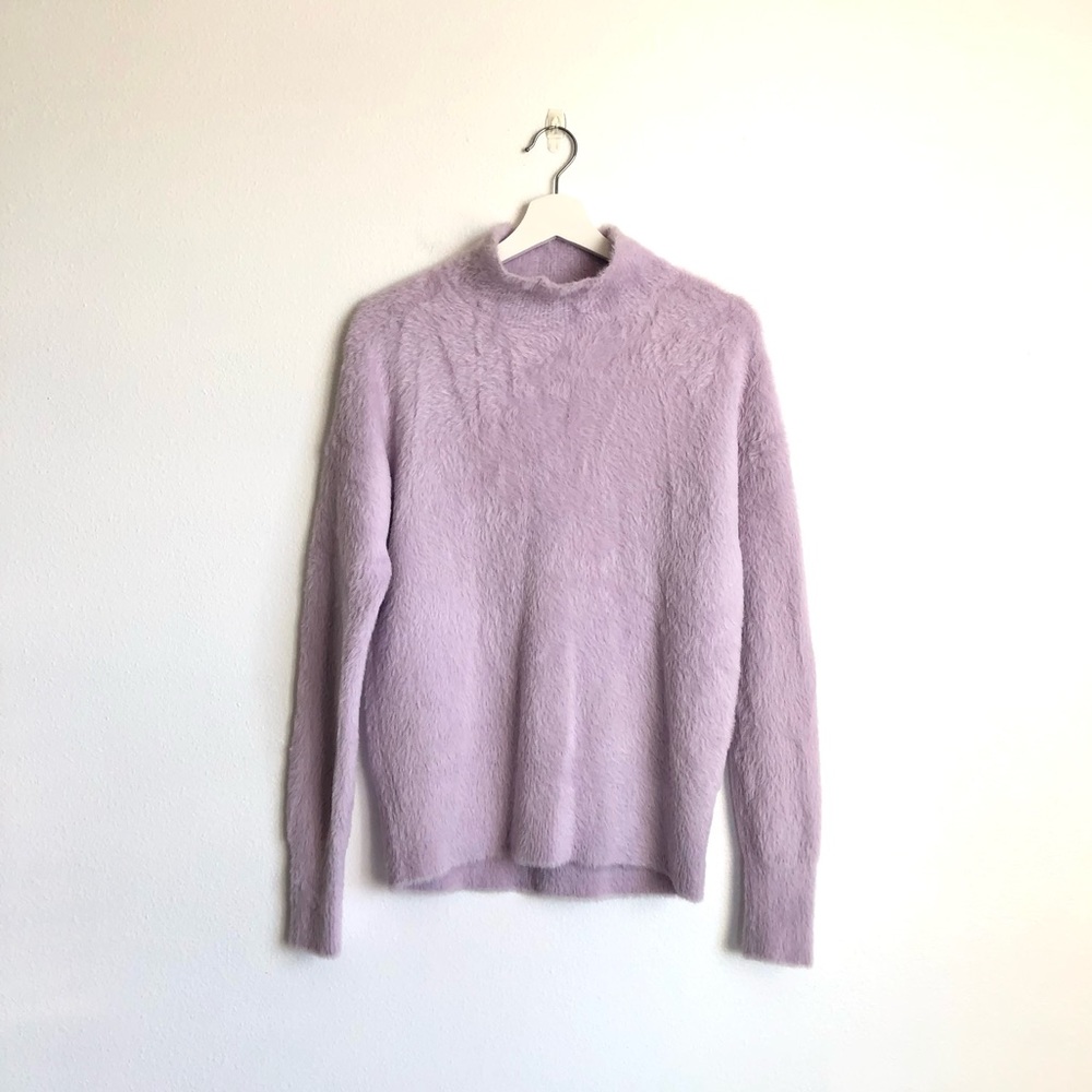 French Connection Edith Lilac Purple Fuzzy Mock Neck Sweater Size Small